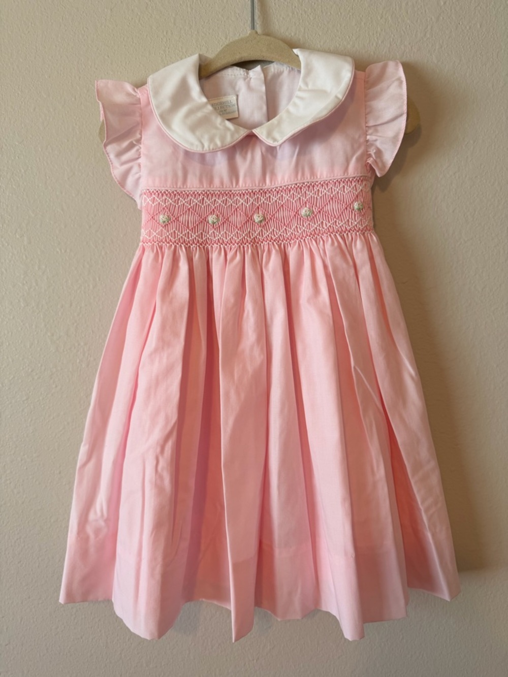 Edgehill Collection Pink Smocked Dress with White Peter Pan Collar